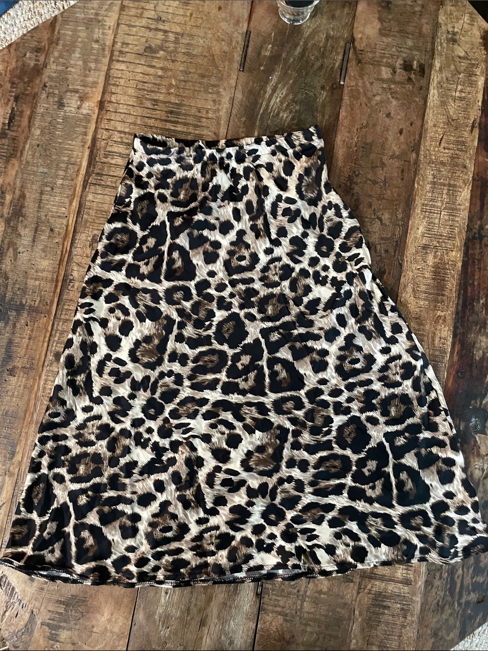 Leopard Print A-Line Midi Skirt in Black and Tan